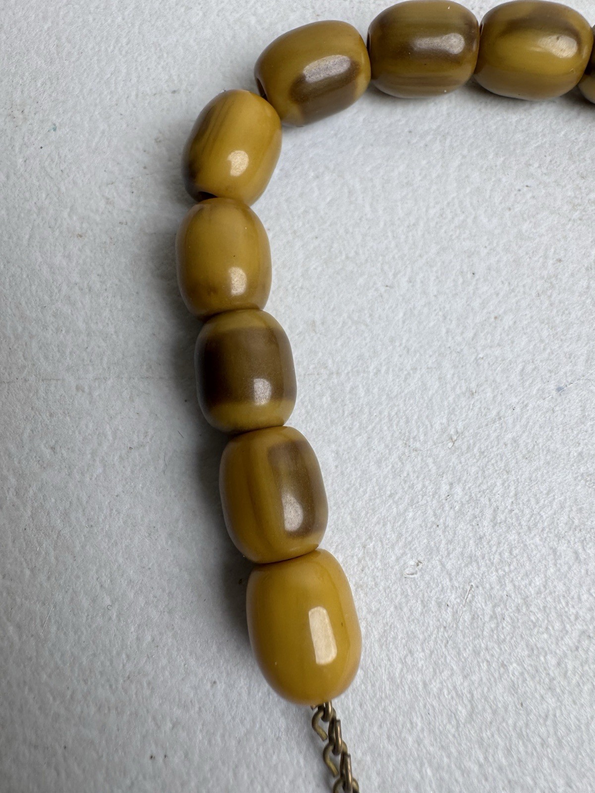 Vintage Butterscotch Bakelite Prayer Beads Tasbih Gold-Tone Chain & Tassel
