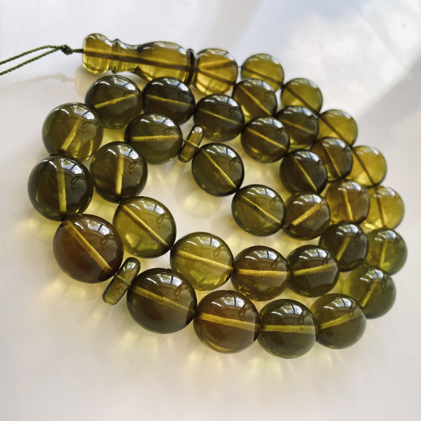 Green Islamic Prayer Beads, Olive Amber Muslim Beads