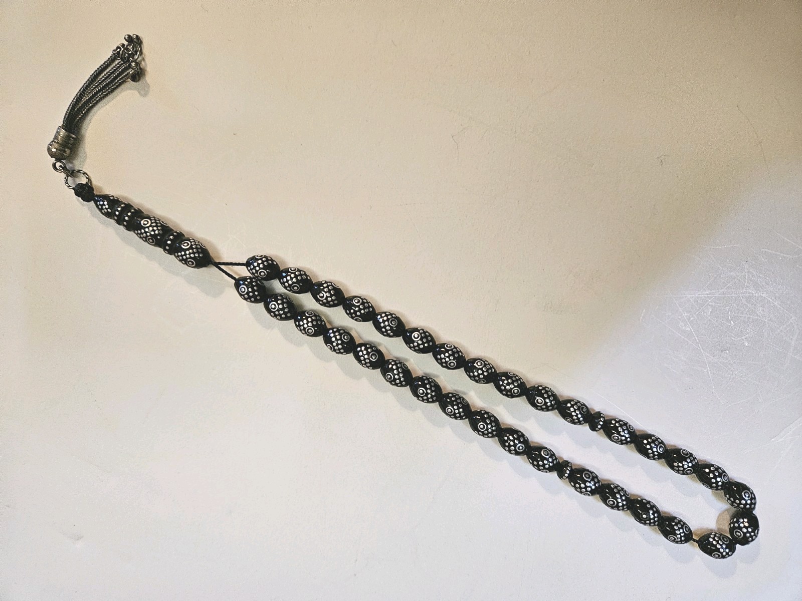 Black Coral Silver Inlaid Tasbih/Misbaha Prayer Beads