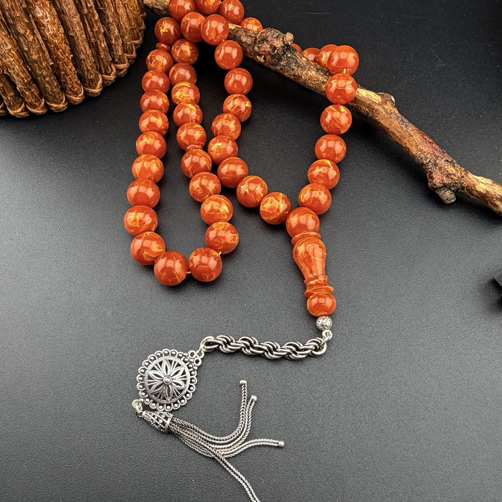 Misky 45-Bead Islamic Tasbih Sterling Silver Tassel مسباح مسبحة مسكي شرابة فضة