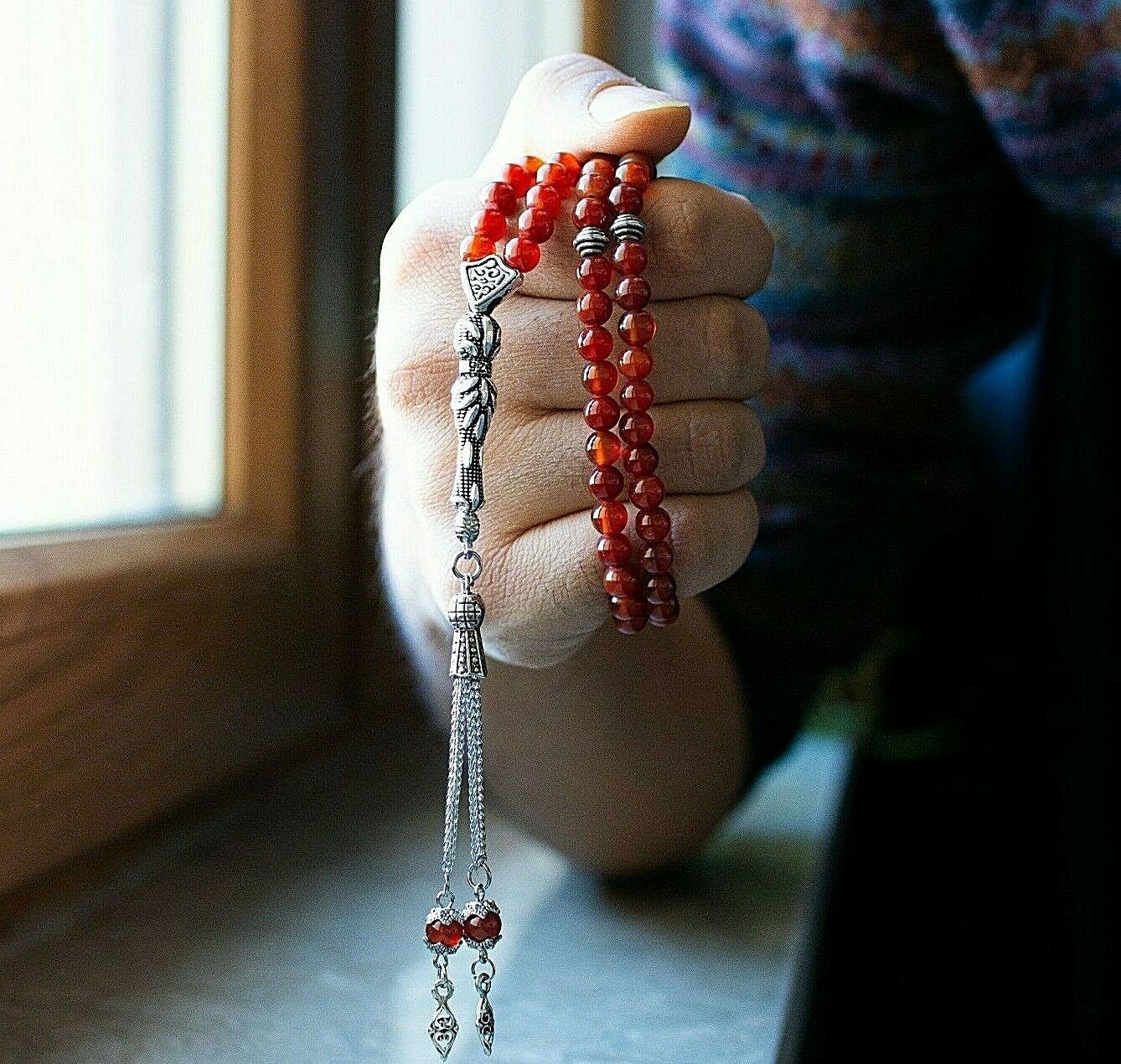 Red Agate Aqeeq Islamic Prayer 99 beads, Tasbih, Misbaha, Tasbeeh, Sibha 6mm