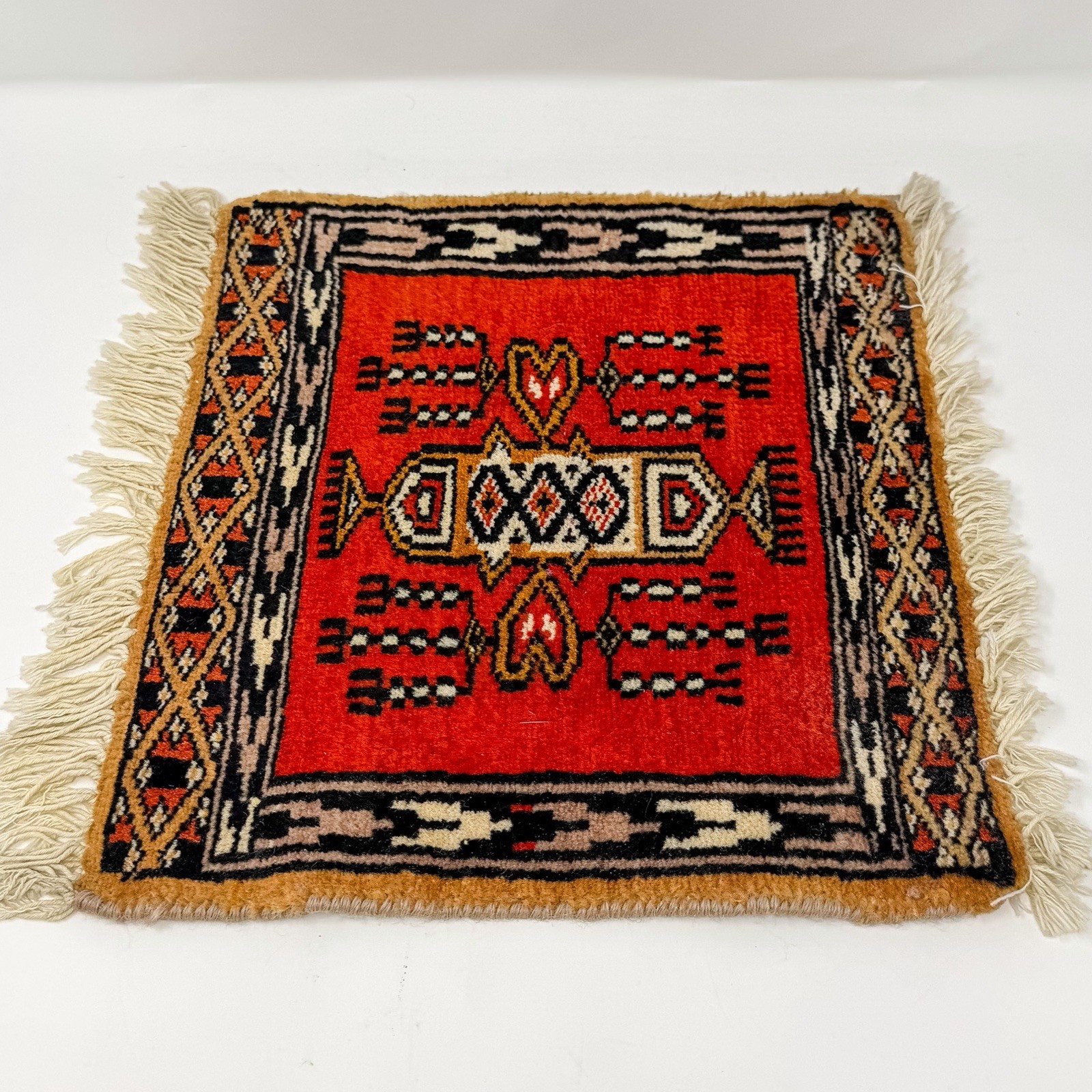 Vintage Turkish Hand Knotted Prayer Rug Mini Wool Oriental Carpet 12×13