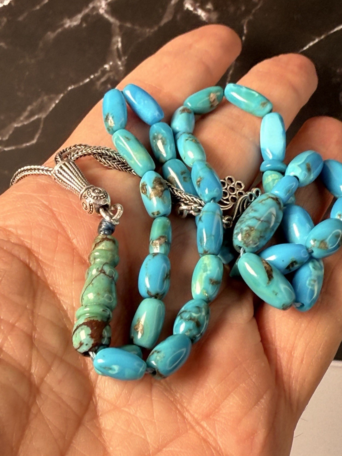 Antique Rare quality Turquoise Blue Prayers Beads 33 Beads Rosary Rare 27g R1