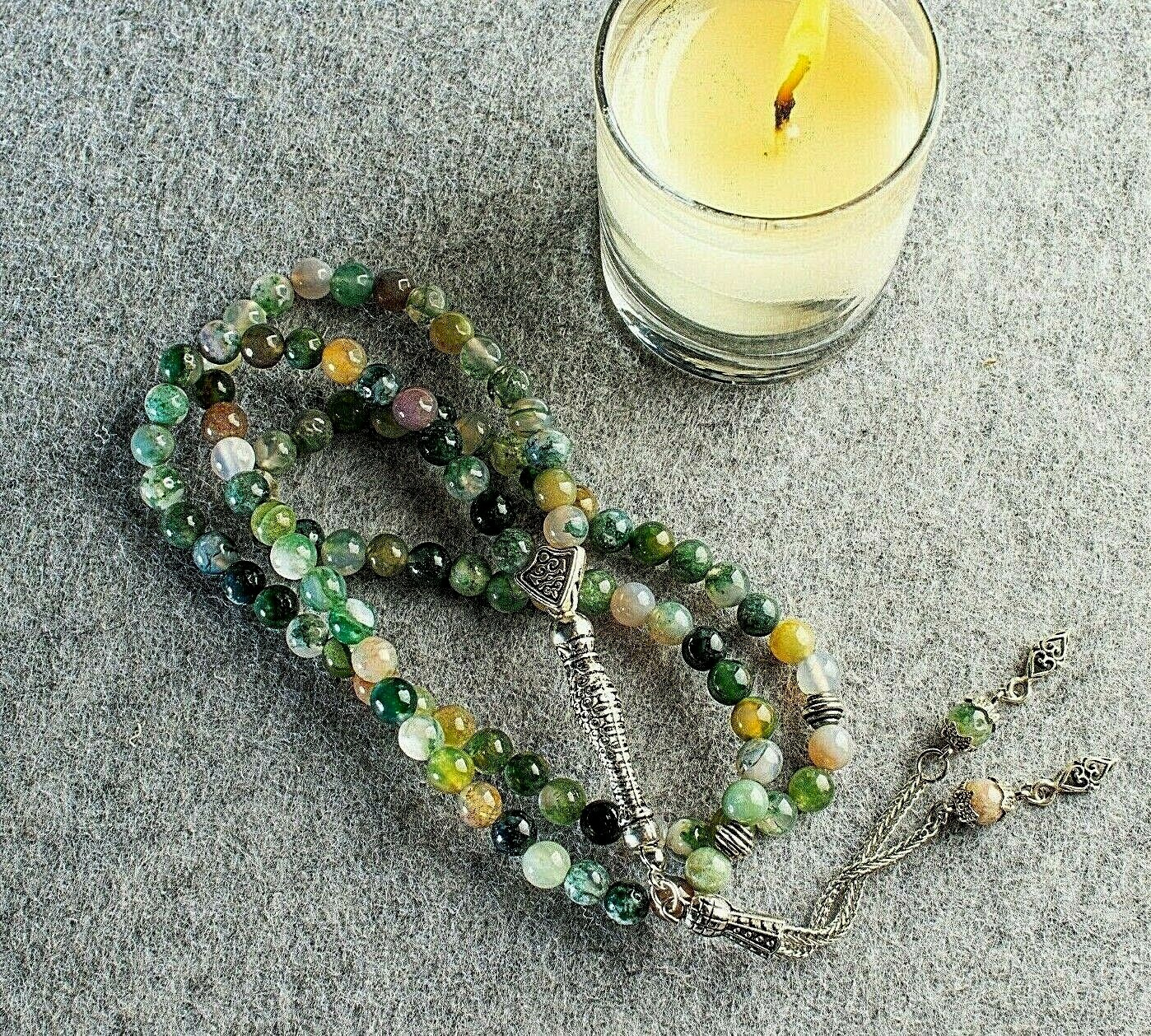 REAL Agate Aqeeq Islamic Prayer 99 beads, Tasbih, Misbaha, Tasbeeh, Sibha 6mm