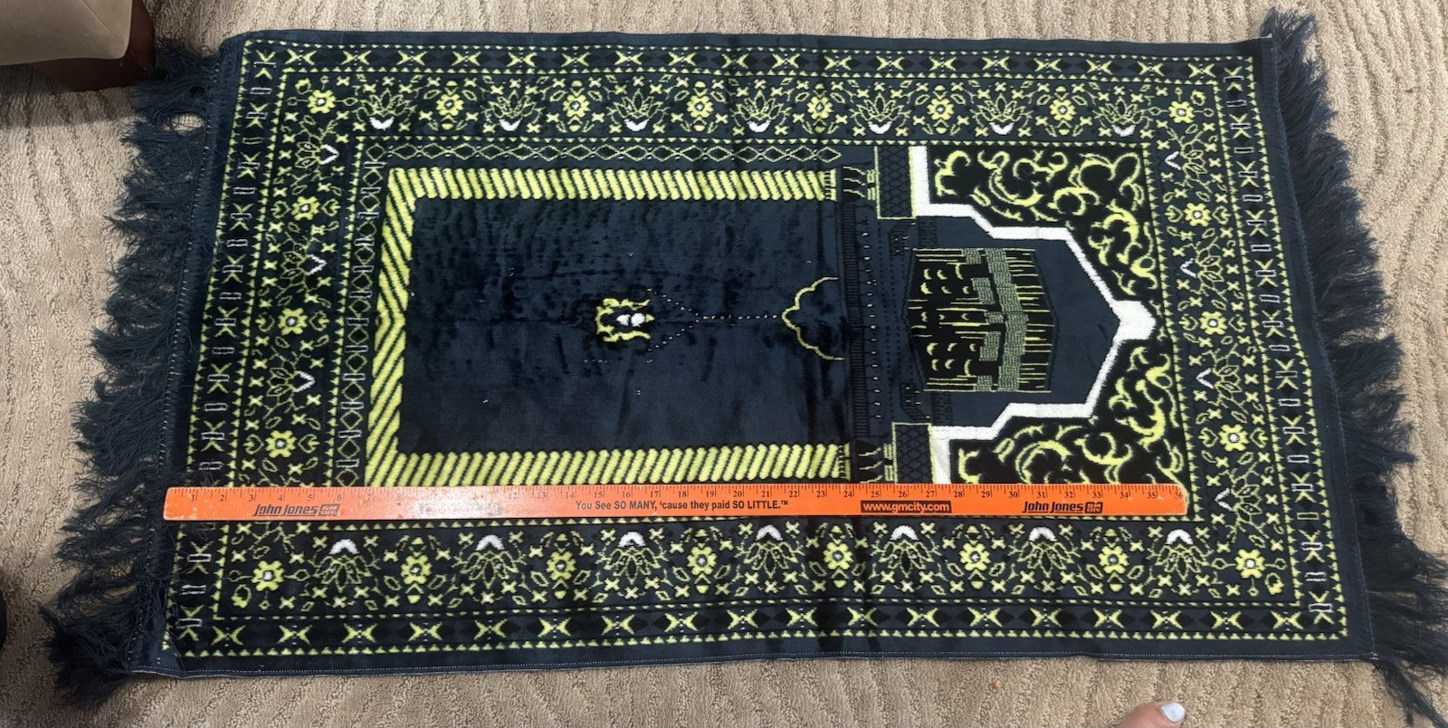 Turkish Islamic Prayer Mat Rug Velvet Blue And Green Fringe