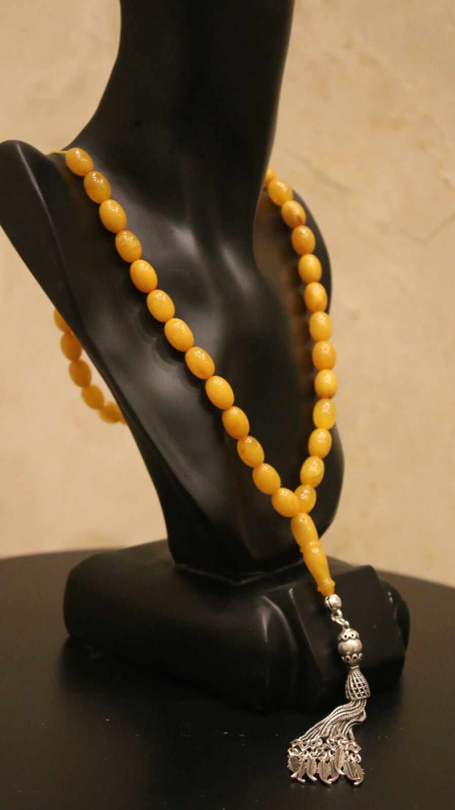Antique pure amber Egg Yolk Butterscotch Baltic Islamic Prayer beads silver tass