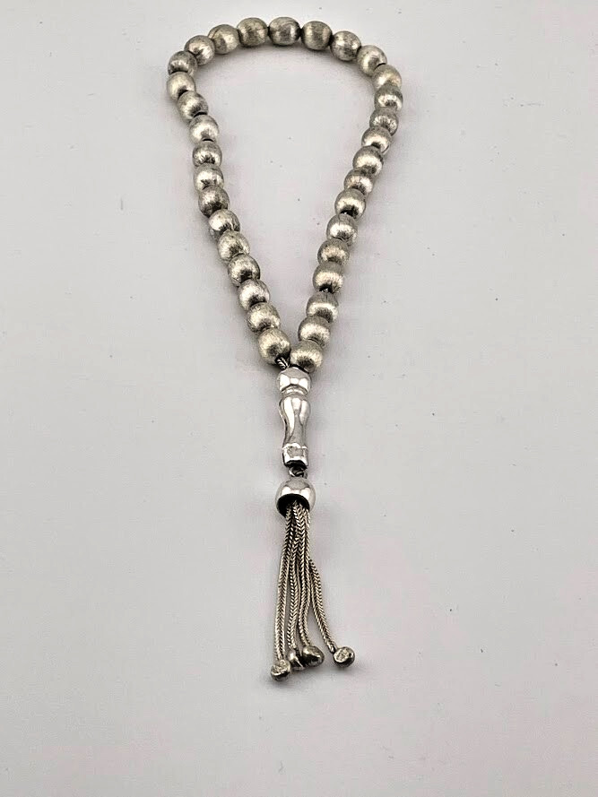 VINTAGE MIDDLE EASTERN 900 SILVER 33BEAD SUBHA ISLAMIC PRAYER BEADS 22.9G 4224