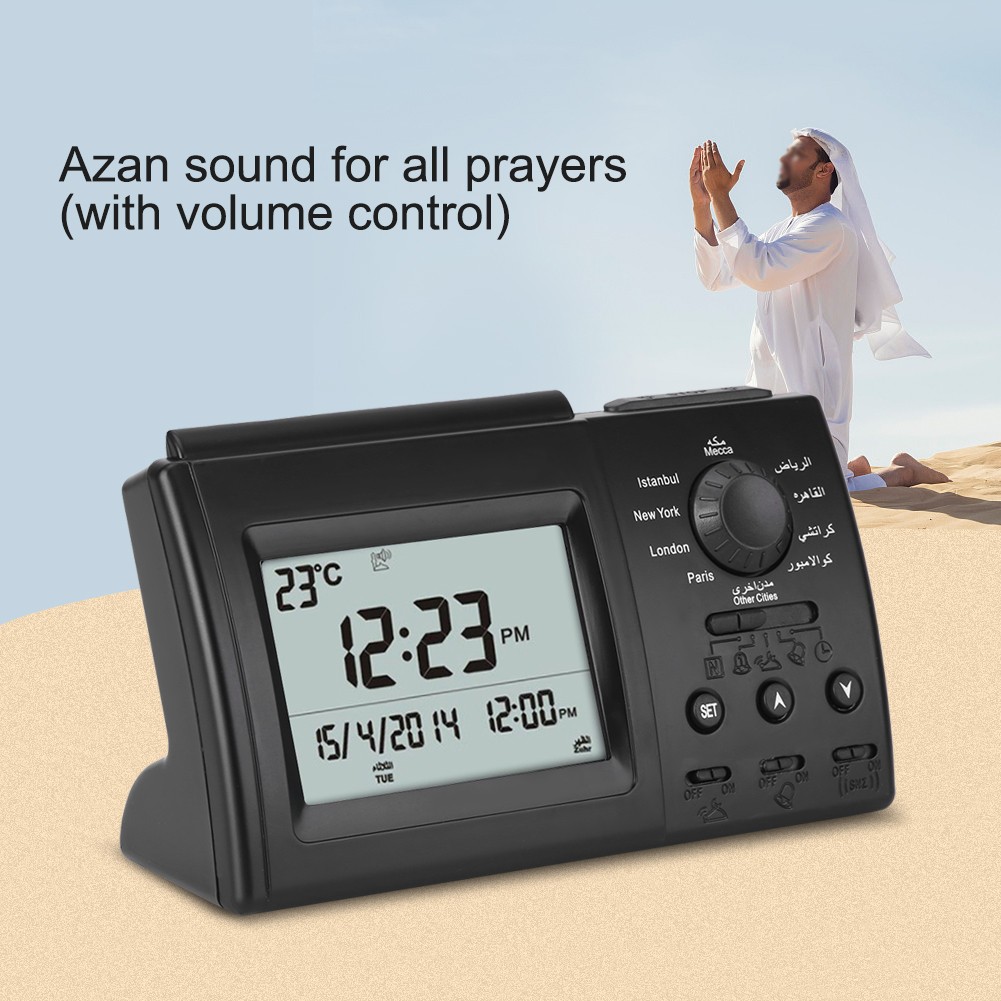 1pc Black Islamic Prayer Clock With AZAN Alarm For Daily Use