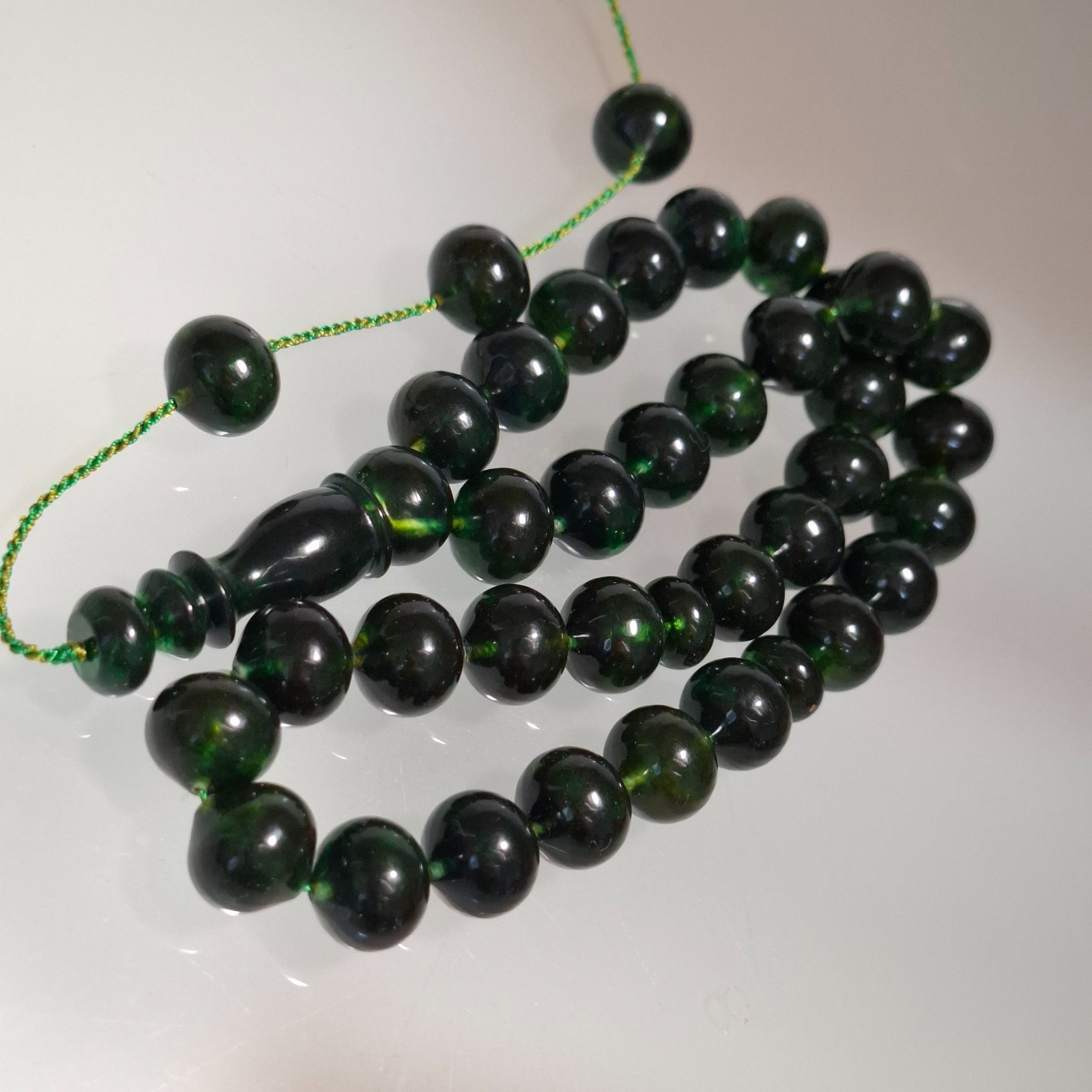 Amber Rosary – 33 Oval Beads, 13 mm, Dark Green Amber Rosary 51gram