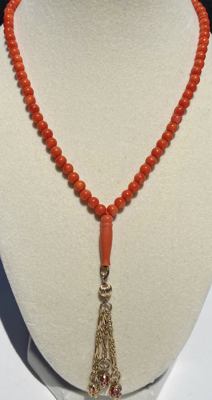 Natural Antique Italy Coral, Prayer Beads, Rosary Yusr Tesbih Masbaha