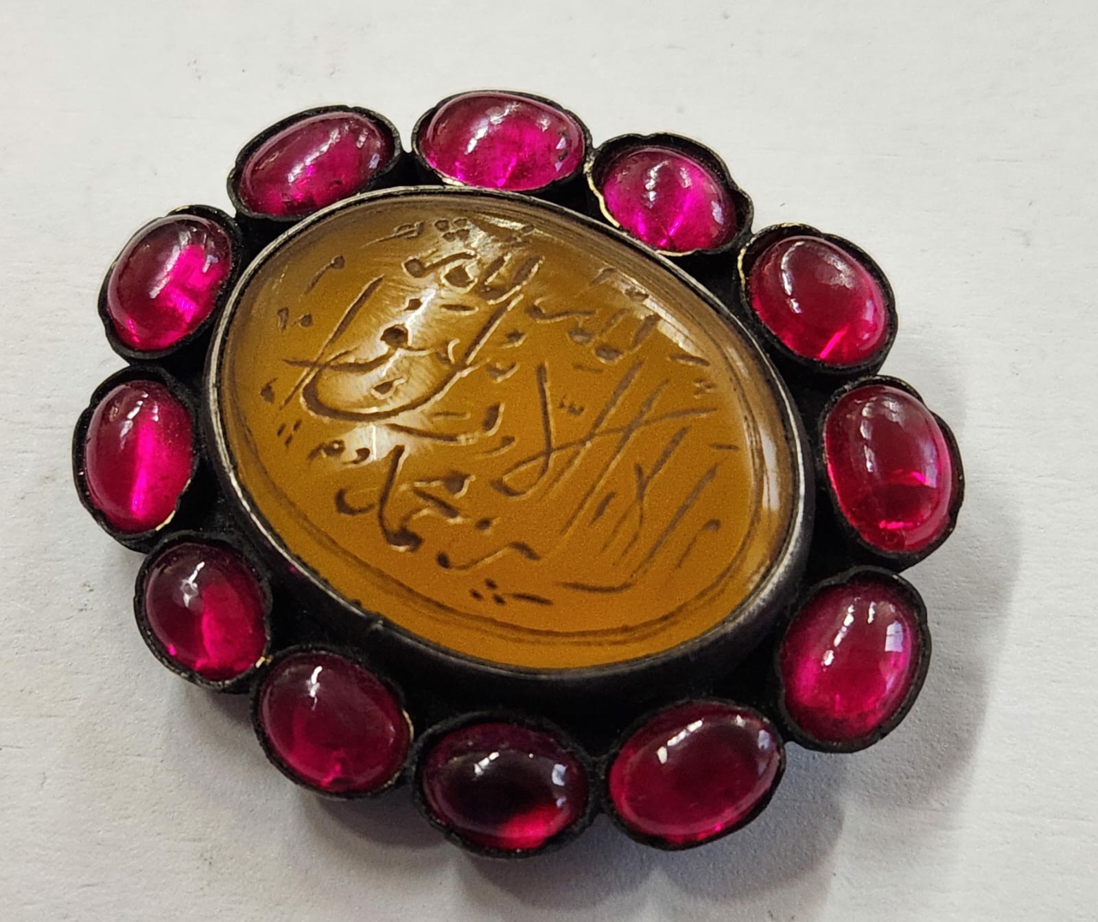 Rare Mughal handengraved Agate Pendant studded on silver with quran verses