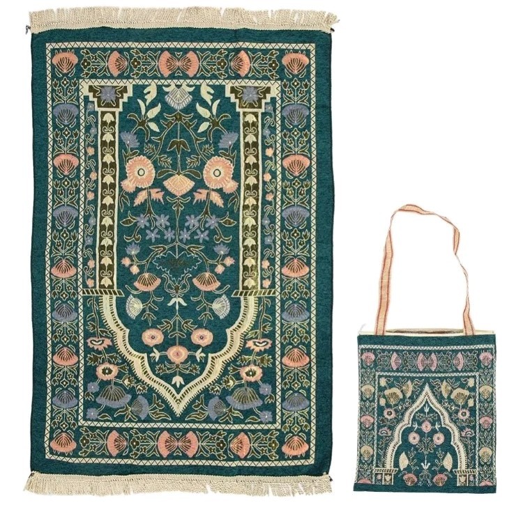 Embroidered Tassel Prayer Rug & Pilgrimage Blanket with Carrying Bag.