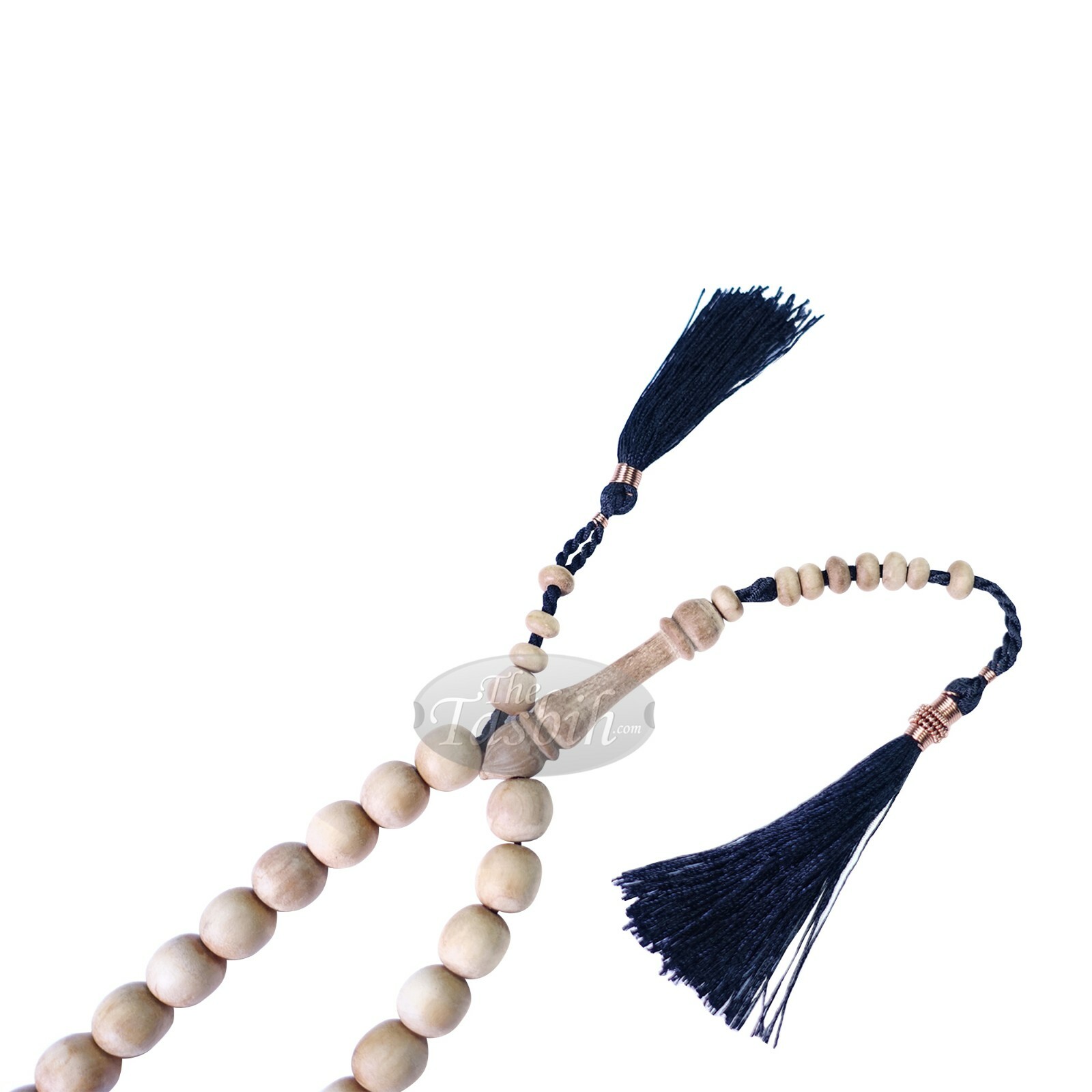 Muslim Sandalwood 33 Beads 8mm Prayer Beads with 2 Copper Black Tassels GIFT BOX