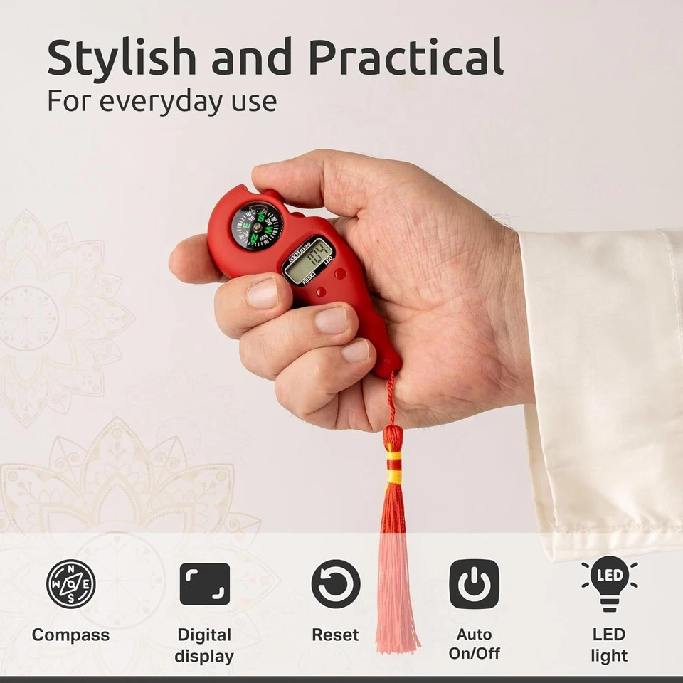 Portable Digital Finger Tasbih with Compass & Night Light – Islamic Prayer Beads