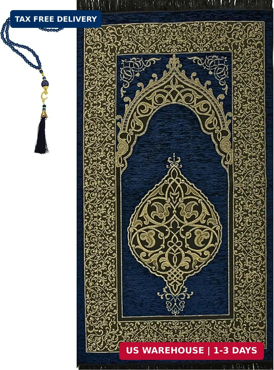 Prien Prayer Rug with Tasbih | Muslim Carpet | Praying Mat with Prayer Beads | I