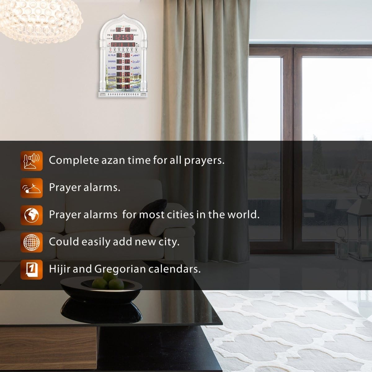 Digital Azan Prayer Clock with Temperature & Calendar – Indoor Use, Gray Design/