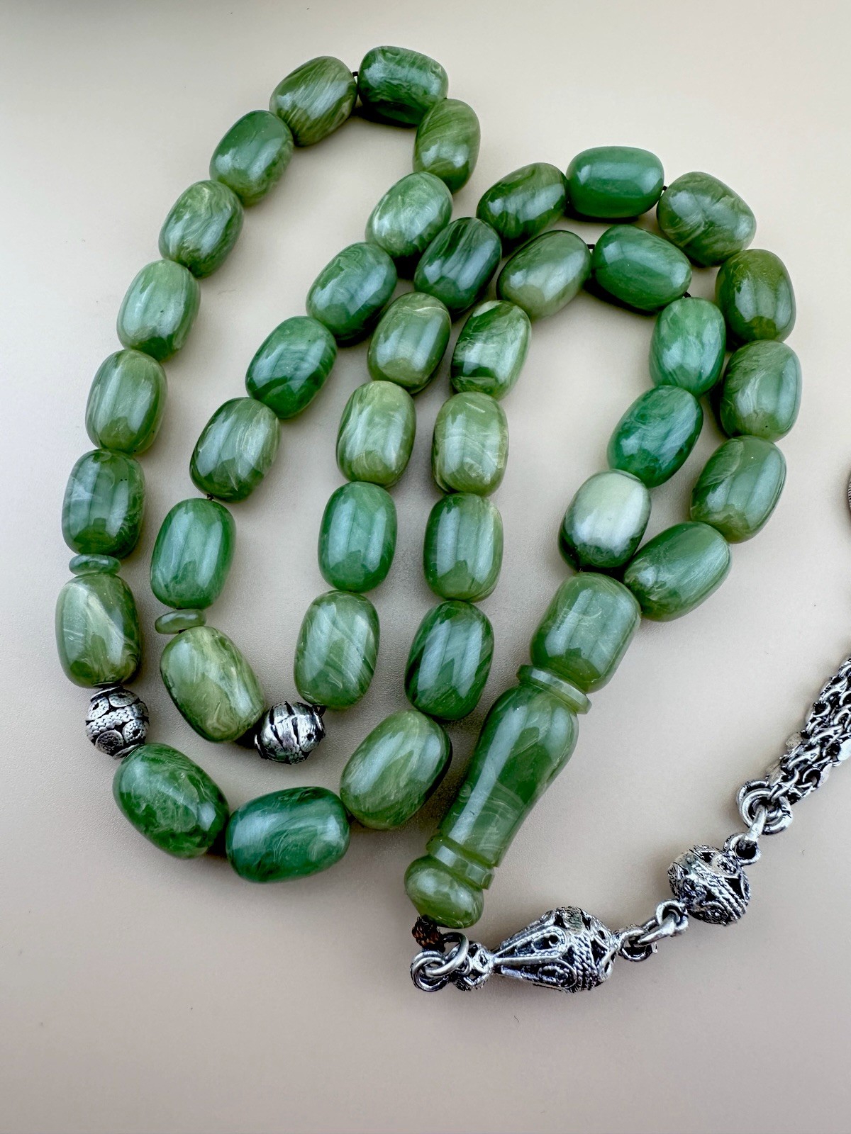 Green Sandalus Amber Islamic Rosary 39 Beads Misbah سبحة مسباح سندلوس
