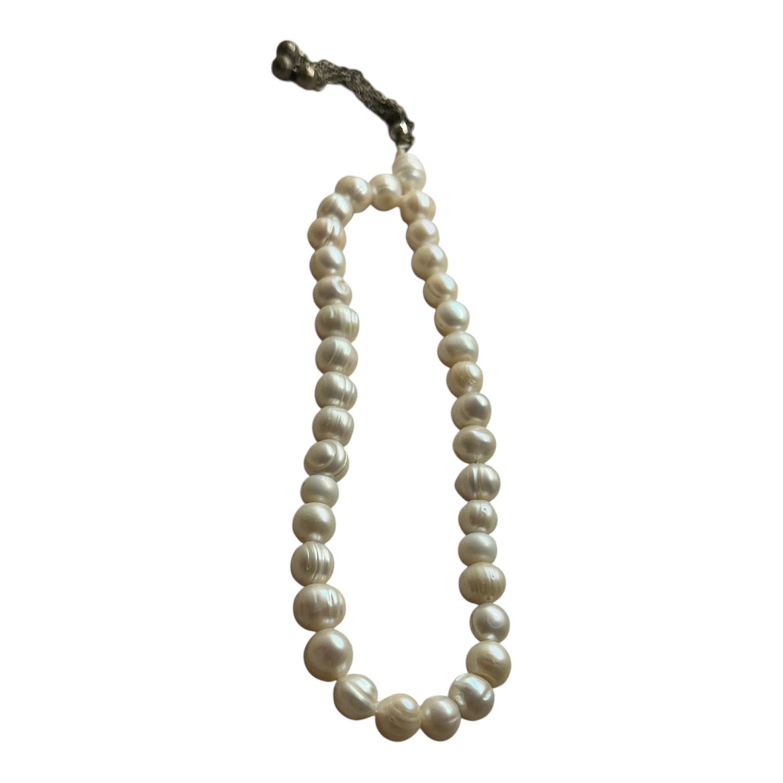 White Pearl Misbaha 33 subha Islamic Prayer Beads with silver color accents
