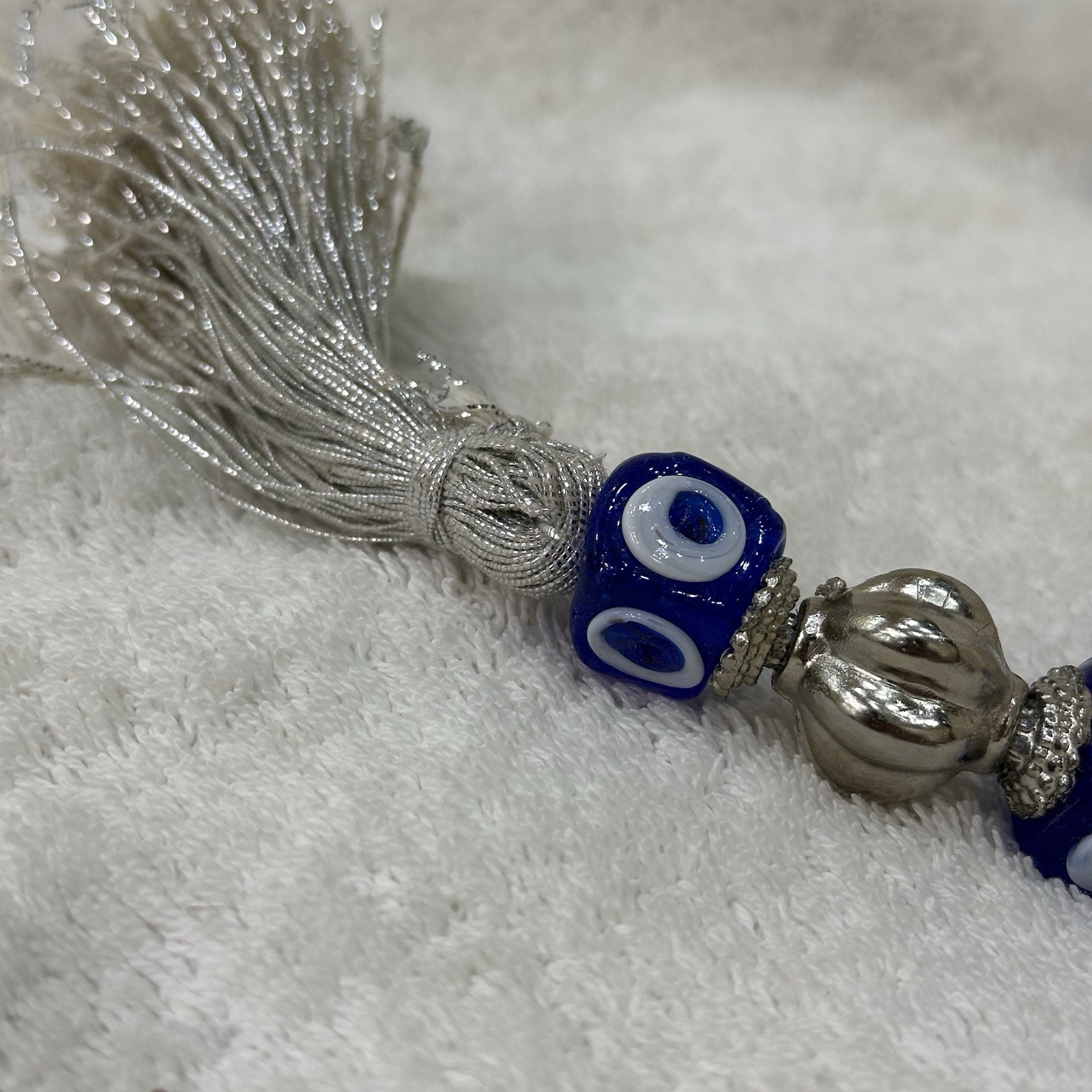Antique Egyptian Large Heavy Evil Eye Prayer Beads Misbaha Tasbih Blue Glass