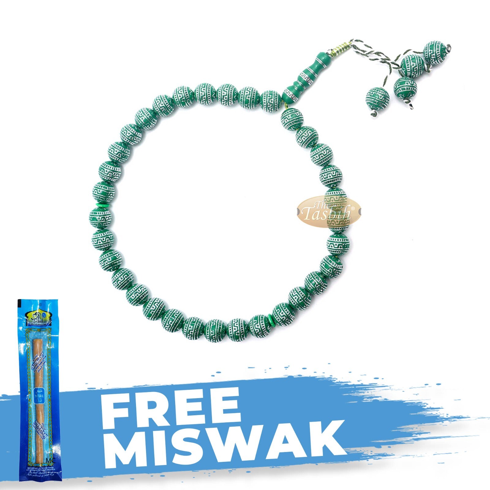 Large Plastic Sibha 13mm Bright Green Meandros Design Muslim Tasbih Prayer Beads