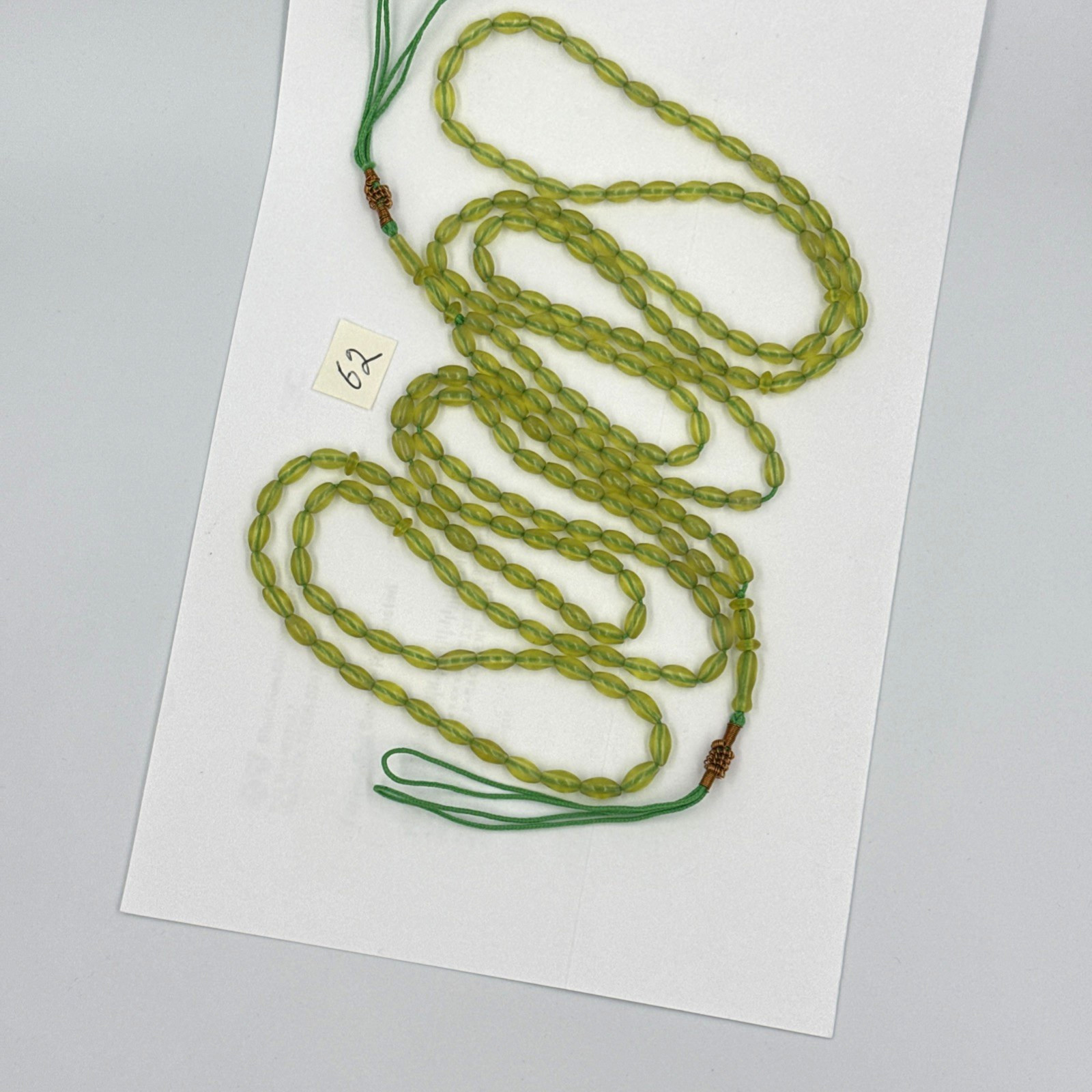LOT OF 99&100 GREEN BEADS حبات المسبحةGENUINE SHAH MAGHSOUD 39cm شاه مقصود تسبيح