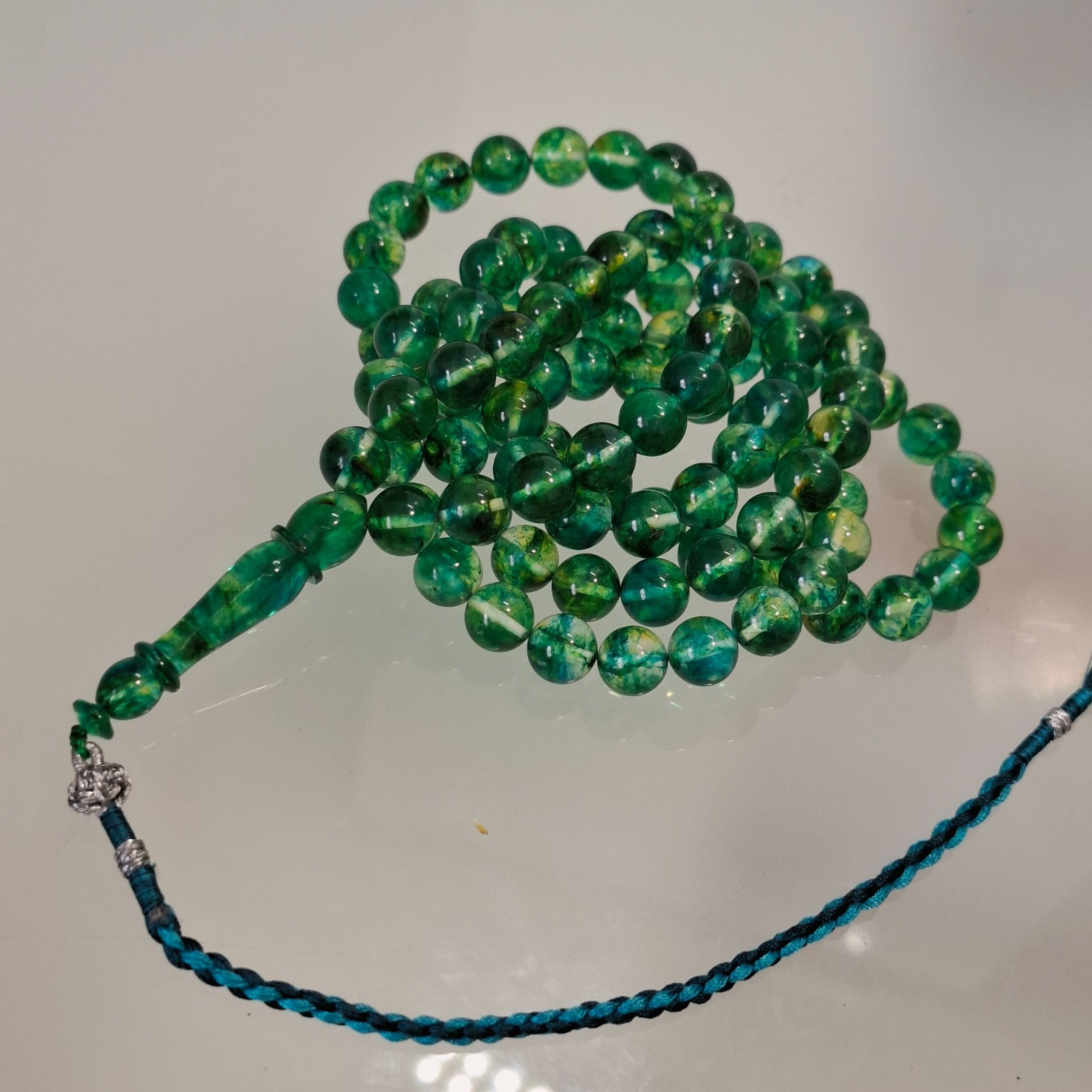Amber Rosary – 99 sphere Beads, 8.7 mm, Green Amber Rosary 38gram Pressed amber