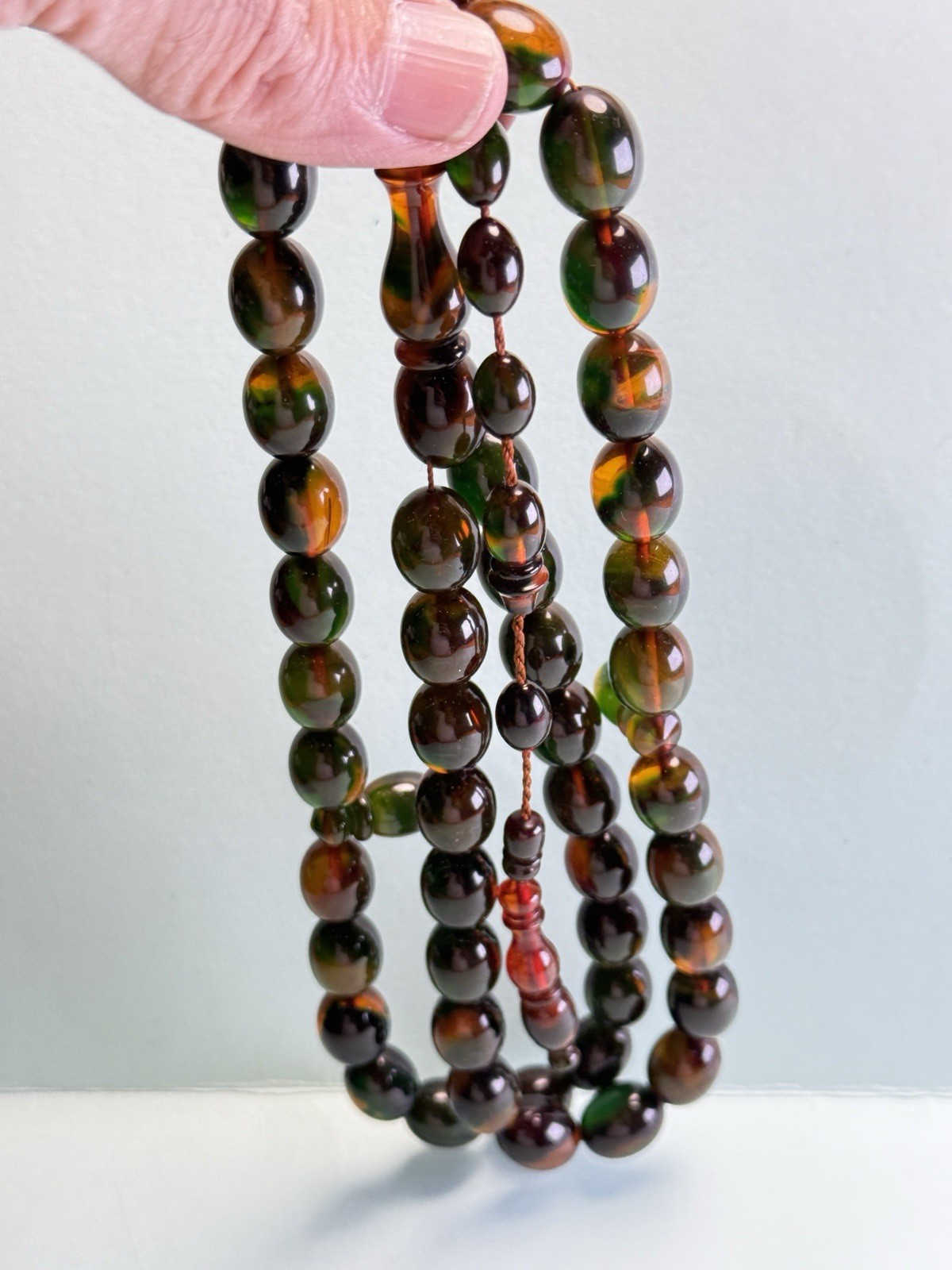Unique Multi Color Faturan cherry amber bakelite islamic prayer 45 beads 74G R15