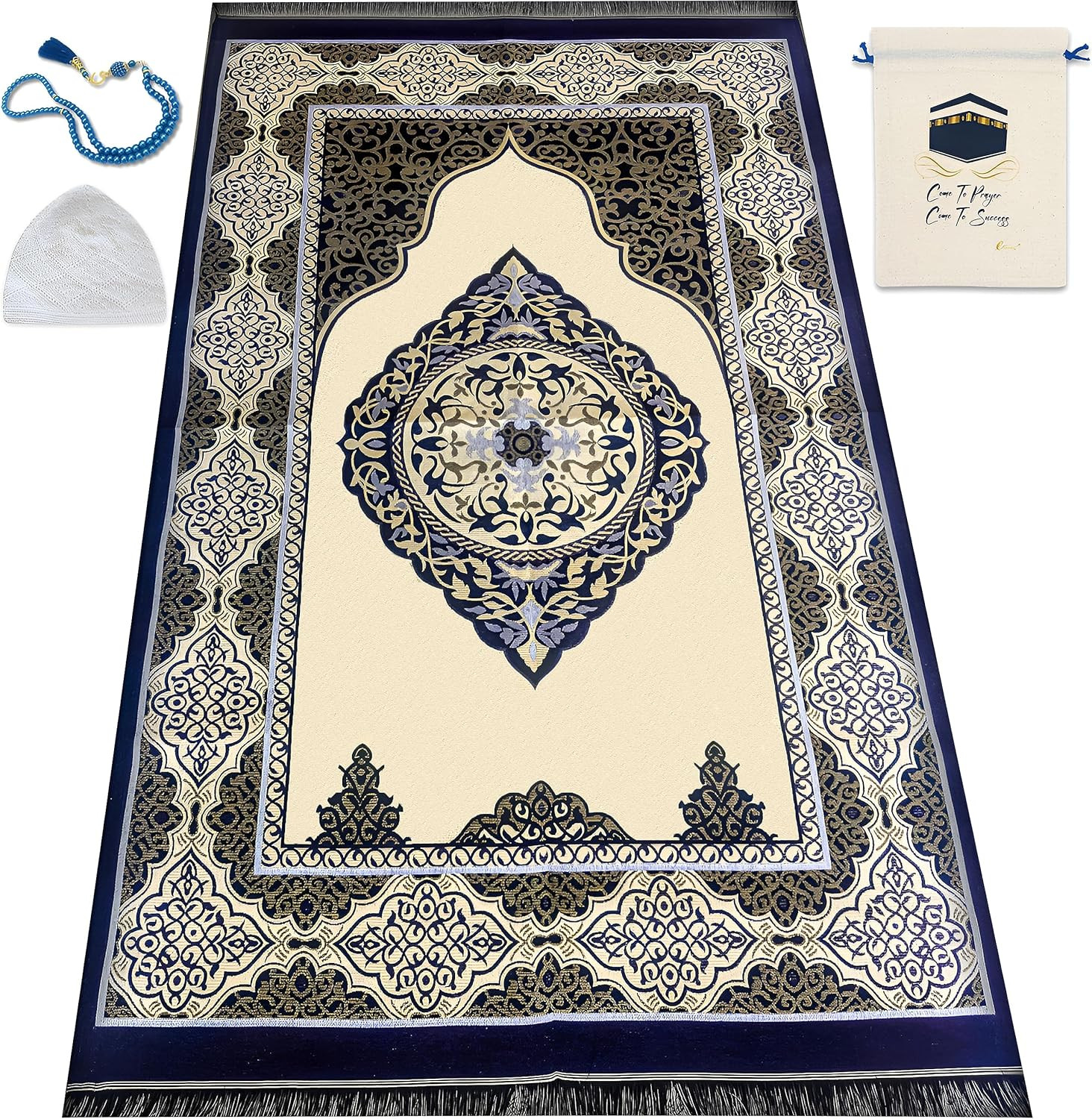 Muslim Prayer Rug, 99 Prayer Beads and Prayer Cap Included, Prayer Mats Muslim f