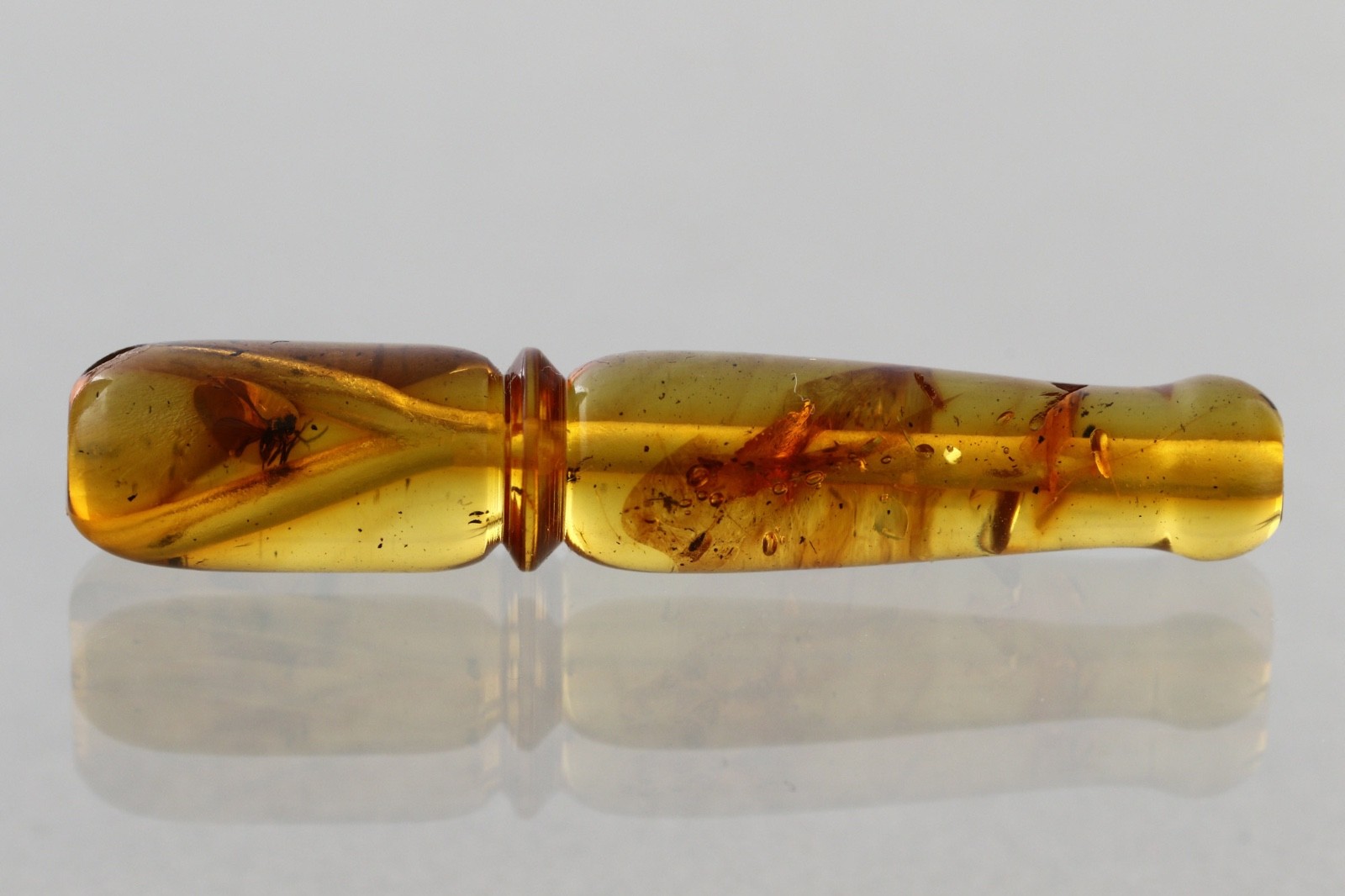 2 Fossil Insects BALTIC AMBER Islamic Prayer Imam Minaret TASBIH 1.6g 260521-13