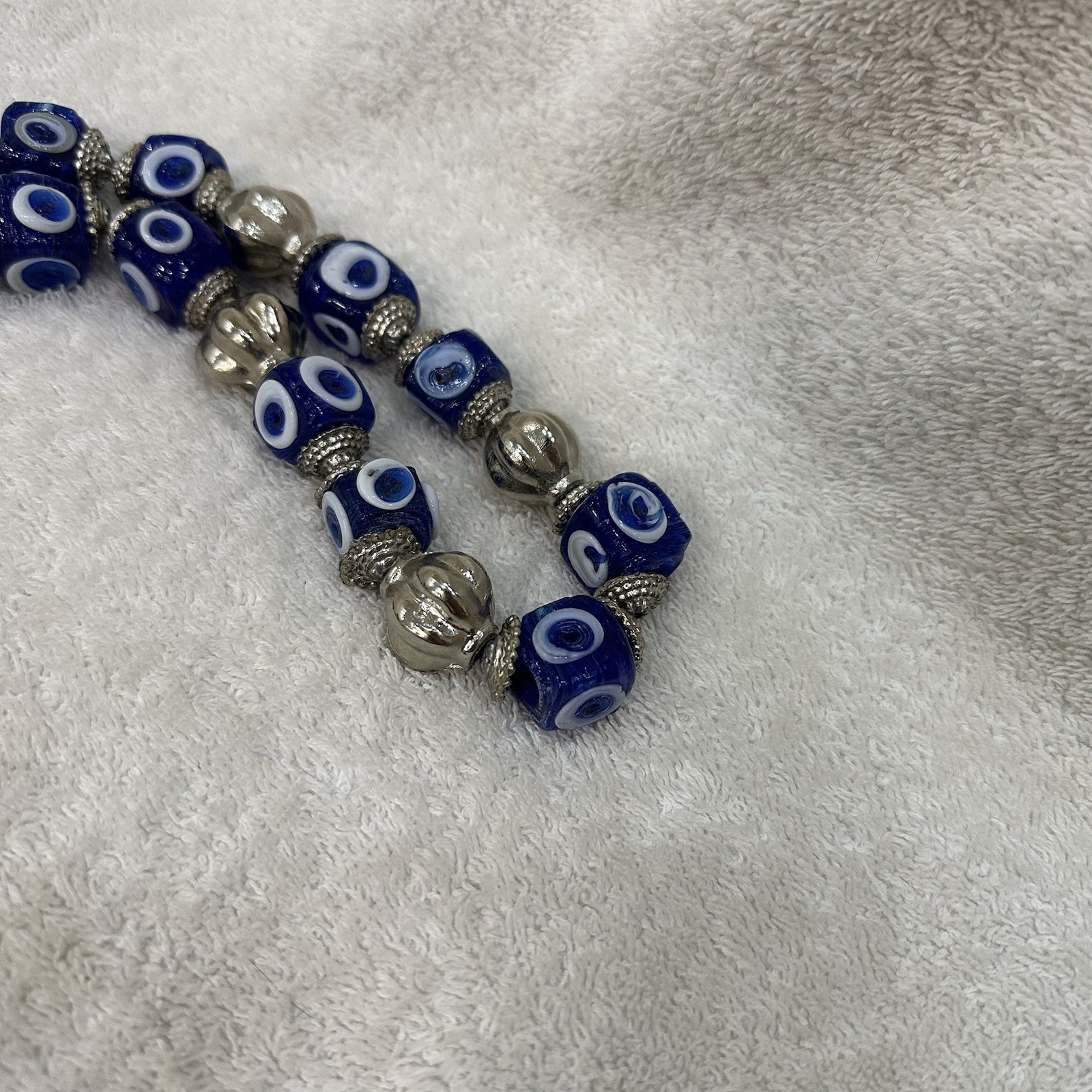 Antique Egyptian Large Heavy Evil Eye Prayer Beads Misbaha Tasbih Blue Glass