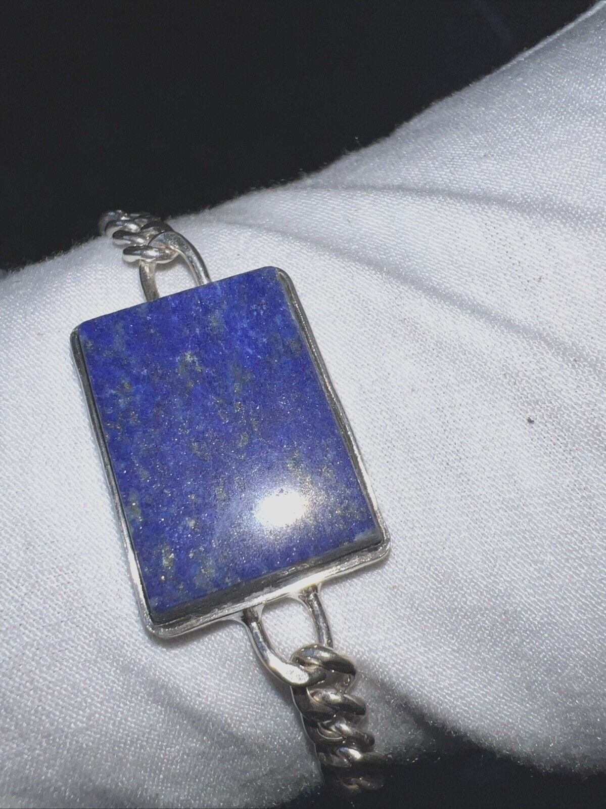 SILVER Bracelet Men’s/ Women’s Wristband PLAIN SQUARE LAPIS SILVER FRAME 22cm