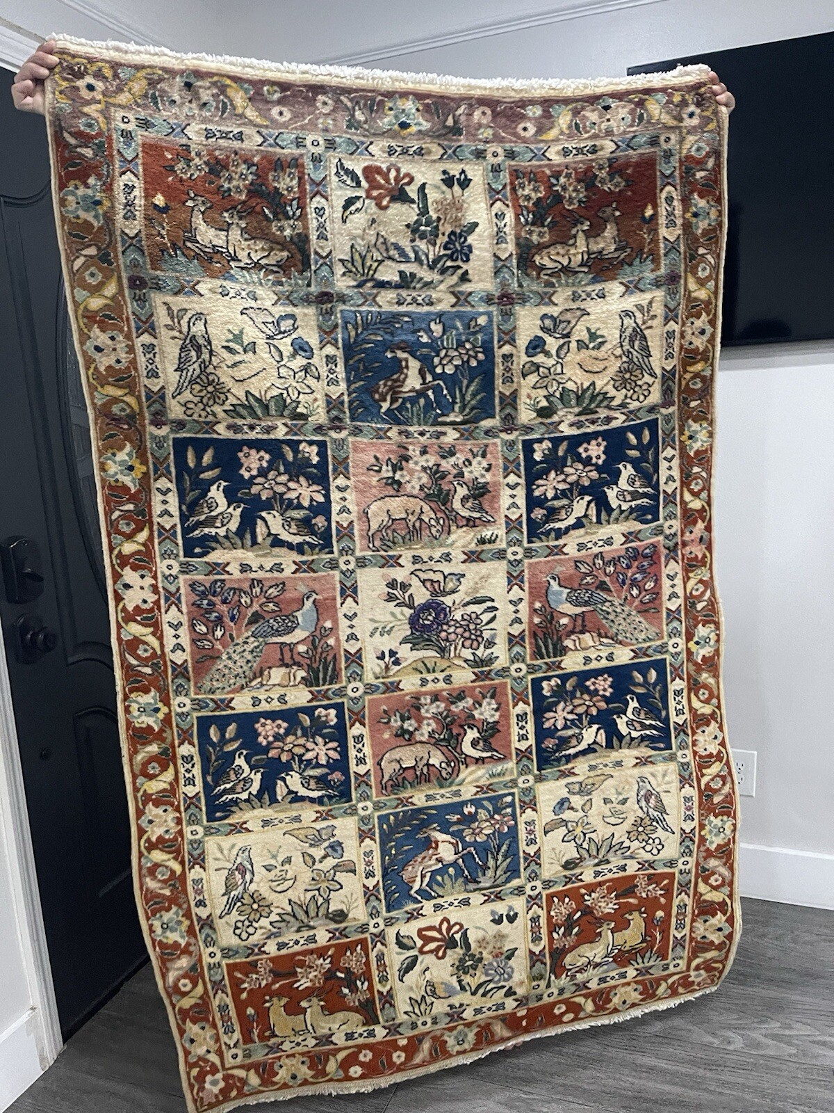 Vintage Rug, Farmhouse Vintage Pictorial Tree Of Life Rug 3.8×5.10 Ft