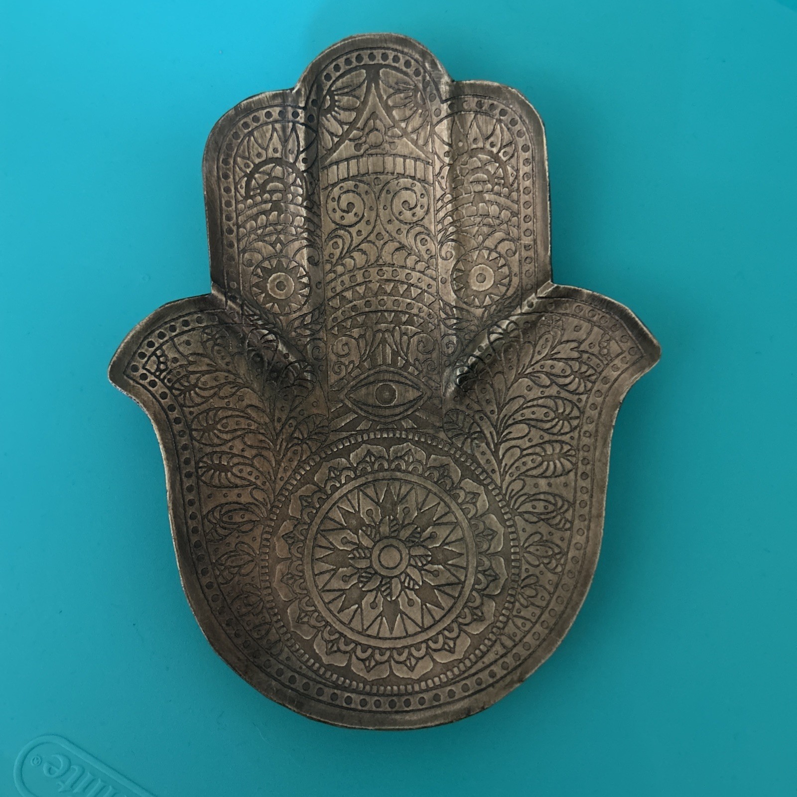 Hamsa Namaste Hand Decorative Brass Metal Decor Made in India 7”