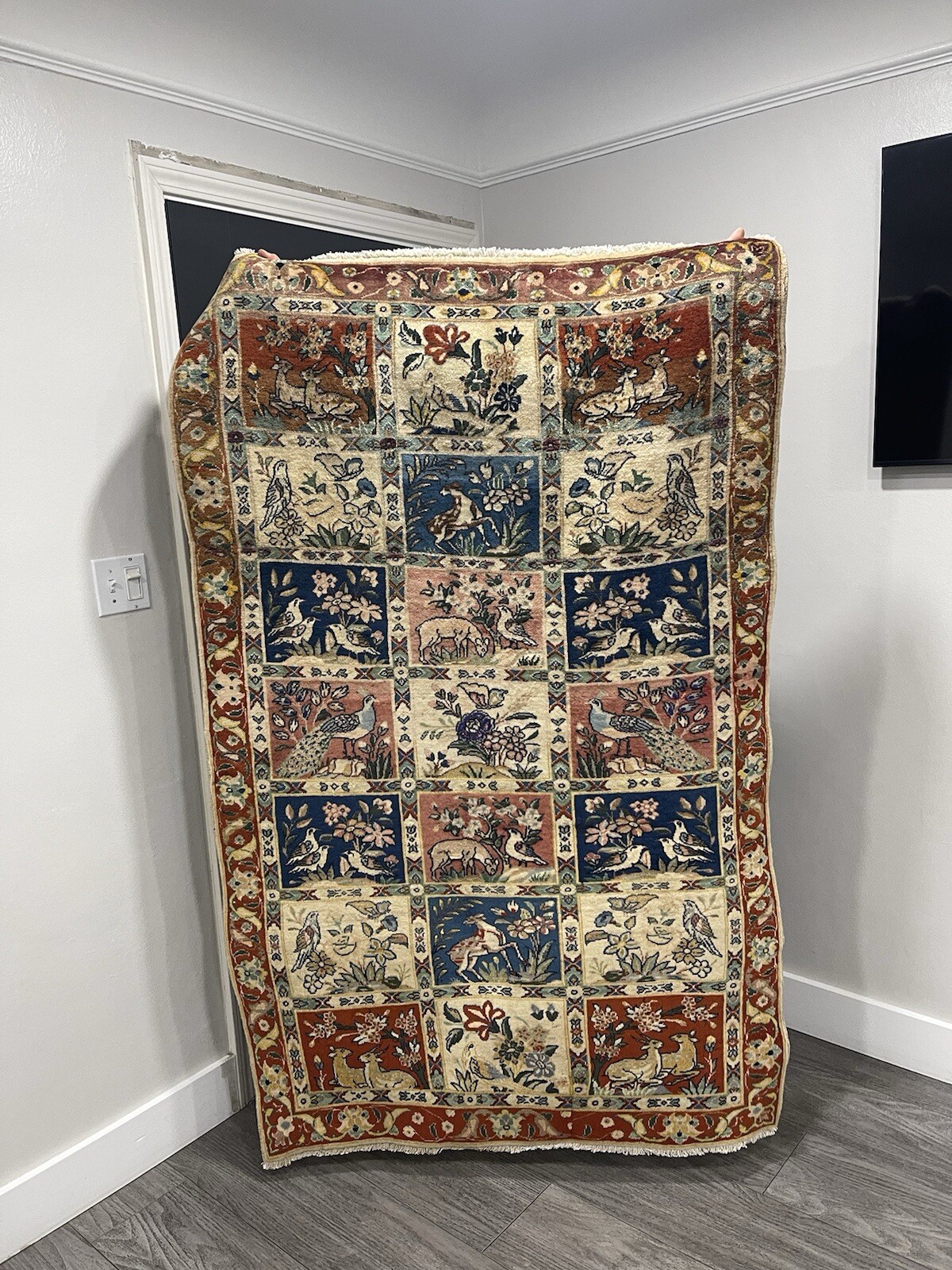 Vintage Rug, Farmhouse Vintage Pictorial Tree Of Life Rug 3.8×5.10 Ft