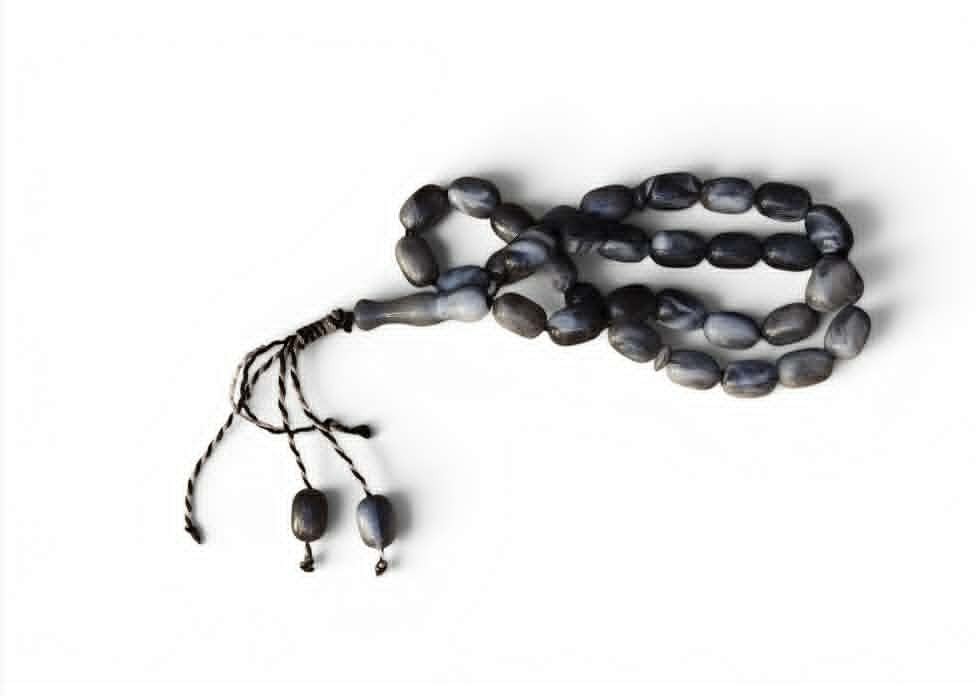 Islamic Prayer Beads Tasbih Agate Stone 33 Beads Handmade Misbaha Gray & White