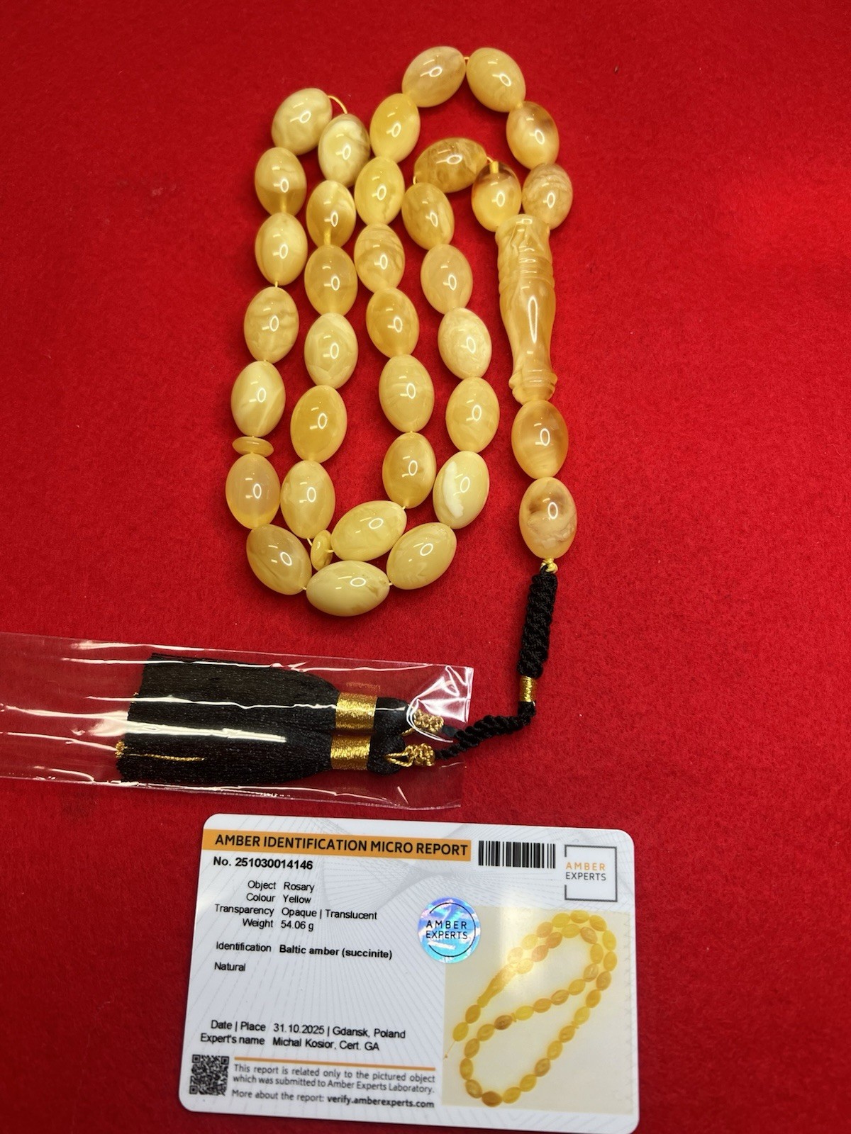 Certified Kiliangradi Natural Baltic Amber Stone 54 Gram 17.8x12mm 33+2 Beads