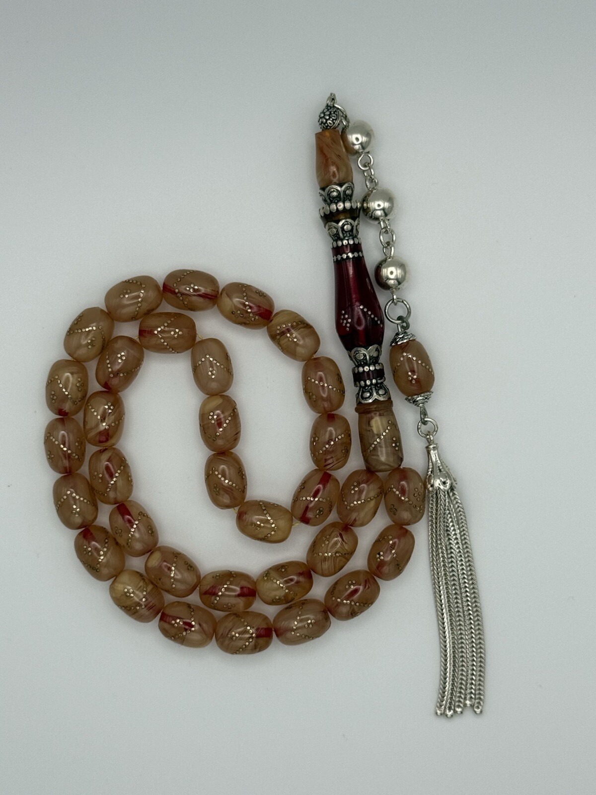 Sandalous Tasbih Inlaid 925 Silver Prayer Beads 33 Rosary مسبحة سندلوس مطعم فضة