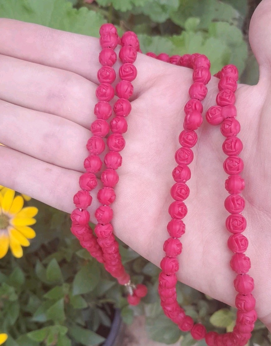 Red Rosary Prayer Beads Rose Scented Floral Design Misbaha مسبحة برائحة الورد