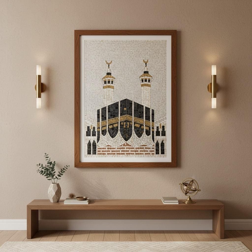 Holy Kaabah Marble Mosaic Art Handmade Islamic Wall Decor Natural Stone