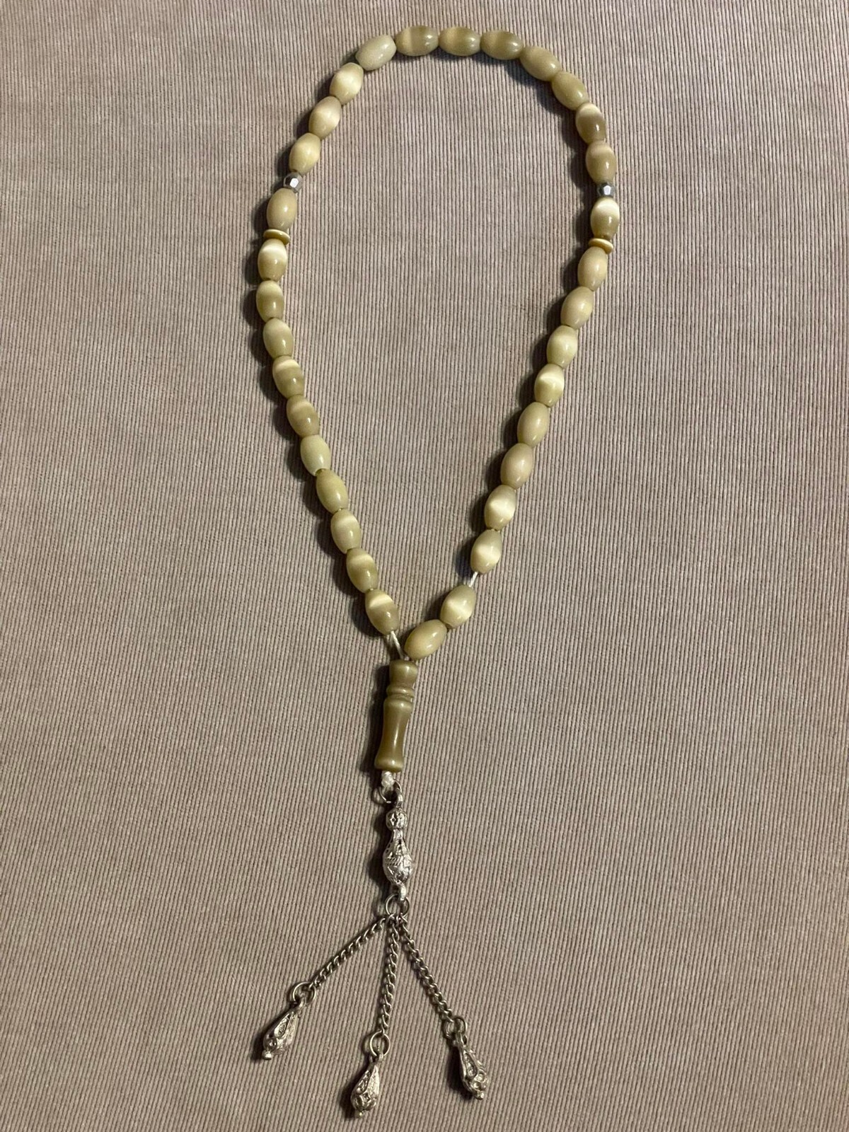 Syrian Islamic Prayer Beads 33 Tasbih Oval Ochraceous Yellow with Metal Tassels