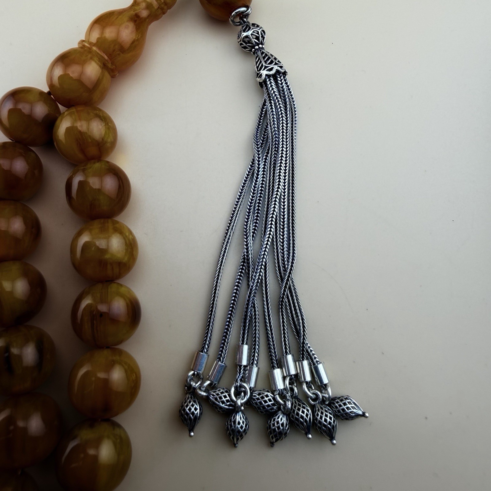 Old Misky 33Bead Islamic Tasbih Sterling Silver Tasselمسباح مسبحة مسكي شرابة فضة