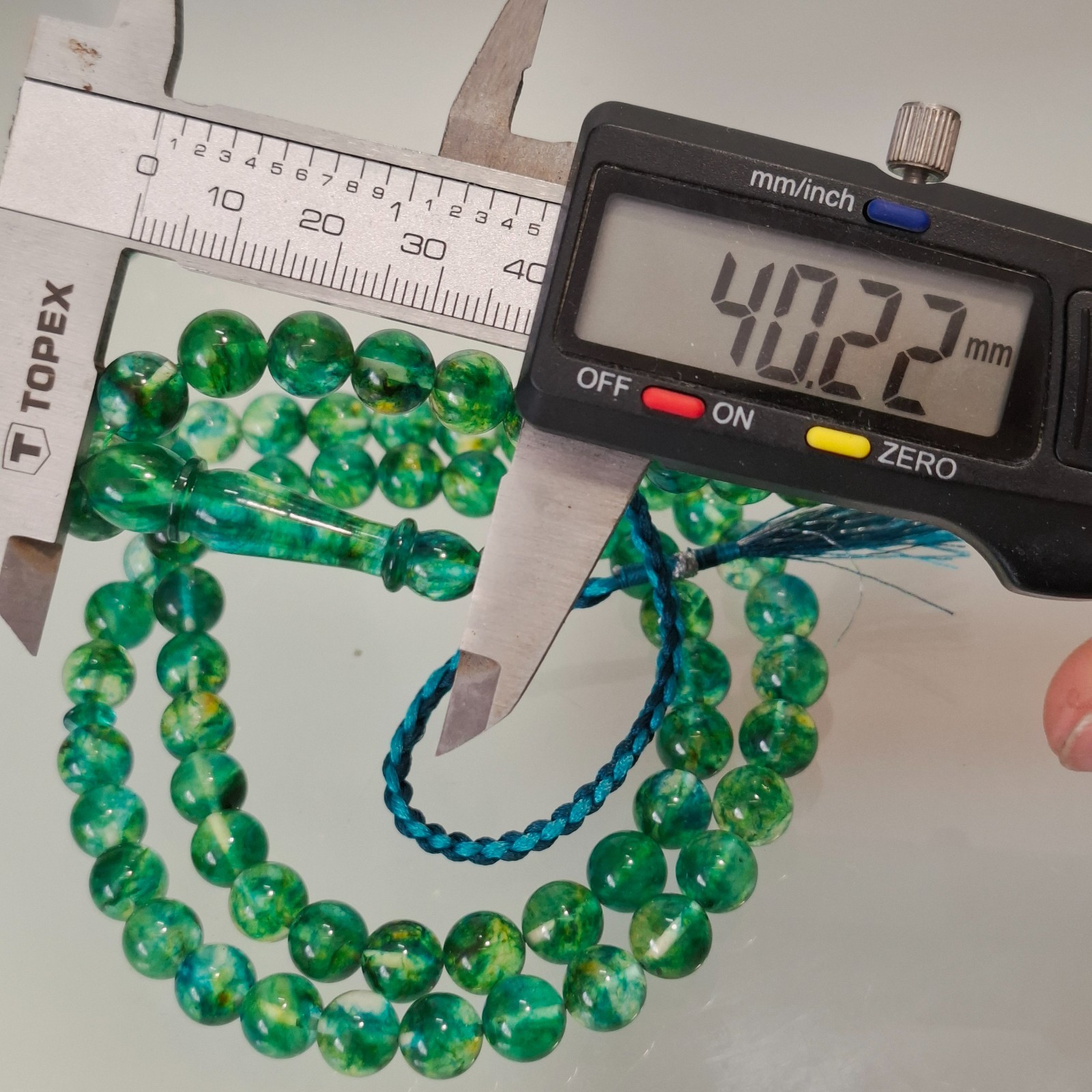 Amber Rosary – 99 sphere Beads, 8.7 mm, Green Amber Rosary 38gram Pressed amber