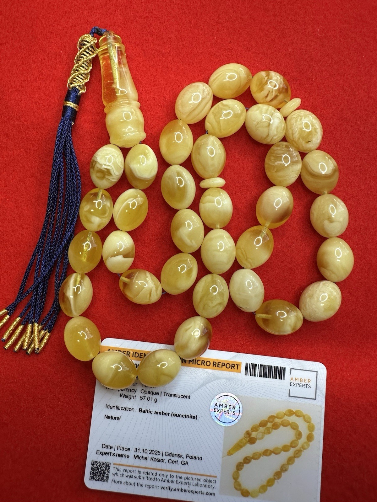 Certified Amber Experts Natural Baltic Amber Stone*57 Grams 16.6×12.7mm 35 Beads